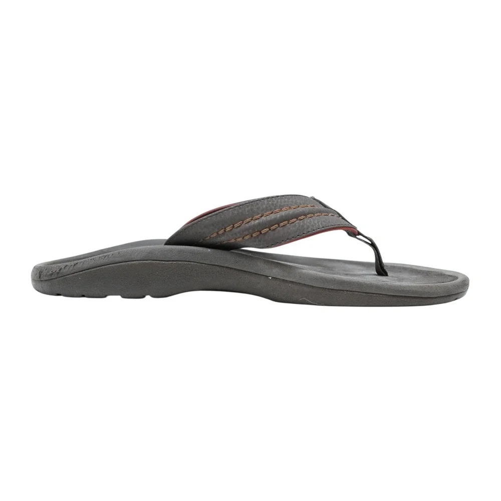 OluKai Ohana Flip Flops Mens 12 Dark Java Brown Beach Comfort Logo Sandals